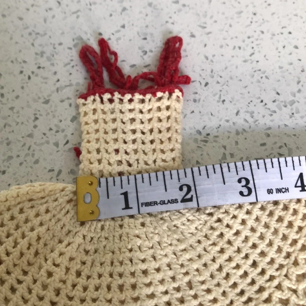 Vintage 50’s doll/kitchen hand crocheted red and cream dress